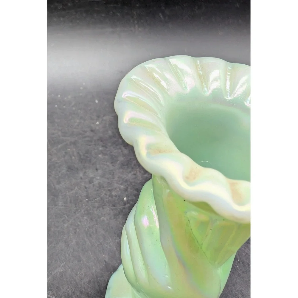Fenton Glass Hand Vase Celadon Green Iridescent 1997 National Sales Meeting 4in